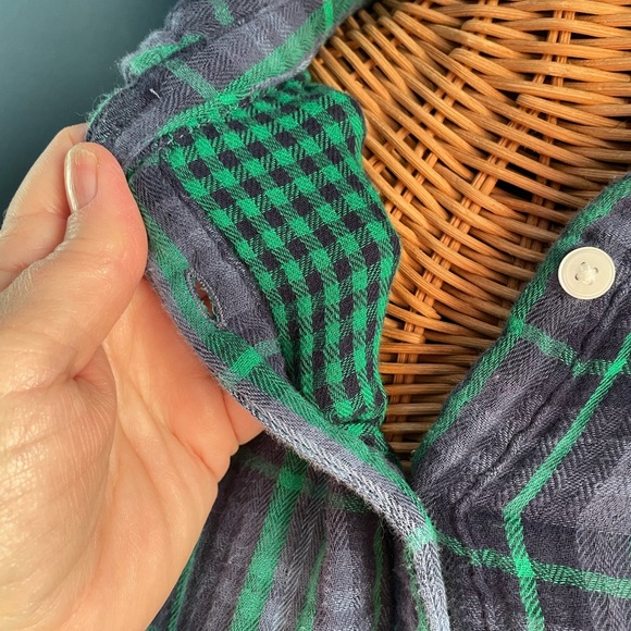 Aerie Gauzy Plaid Blue Green Women’s Button Front Shirt Size Medium Cotton - Picture 5 of 12